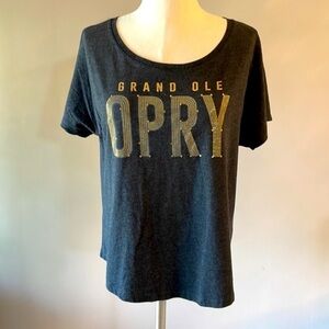 GRAND OLE OPRY embellished gold print women’s T Shirt short sleeve scoop round L